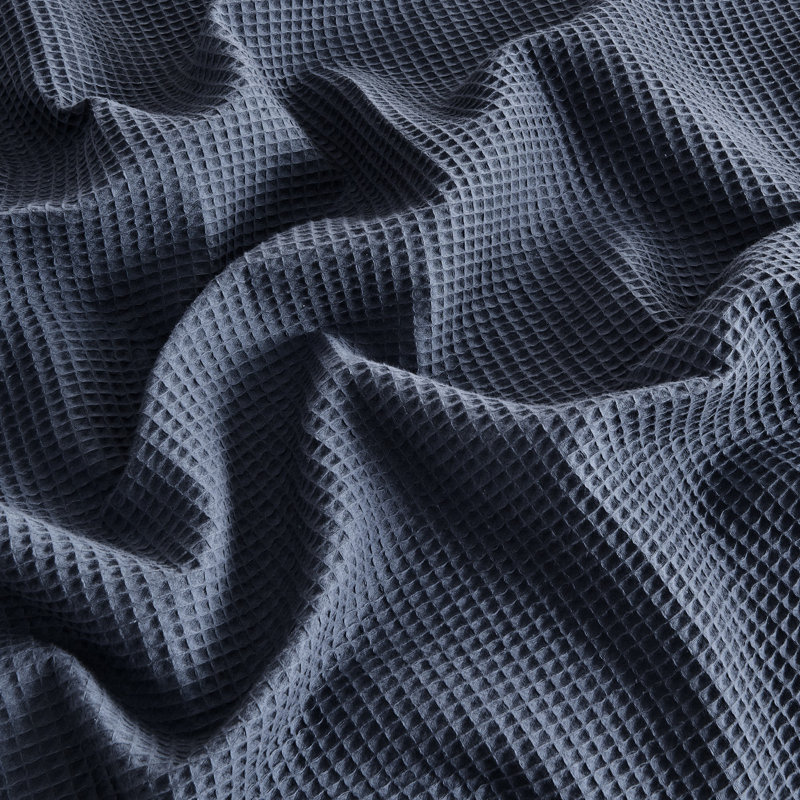 Couverture d'été 100% coton tissé gaufré léger, Grand, Bleu océan