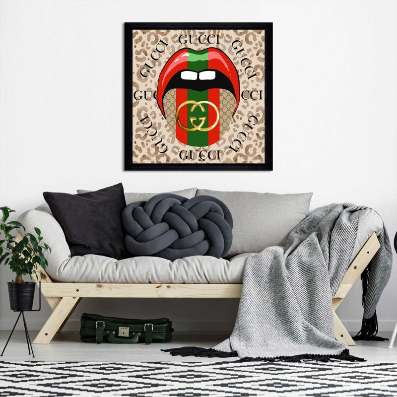 Gucci langue (carré) par Antonyus Bunjamin (Abe) - impression, Cadre noir, H 31,5 po x l 31,5 po x P 1 po
