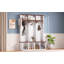 Arbre d'entrée de style campagnard en bois avec design arqué, banc de rangement pratique en noyer avec 5 crochets noirs, armoire à chaussures minimaliste 4-en-1 avec 7 casiers pour vestibule, salon-158965223