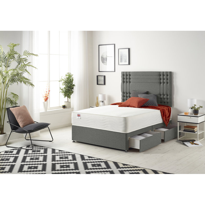 Dennishia Linen Divan Bed, Double (4'6), Grey, 1 Drawer