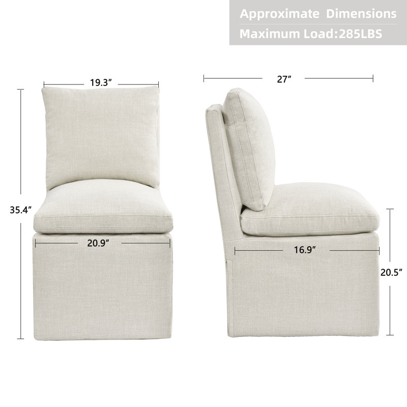 19" Wide Modern Beige Dining Chair With Padded Backrest