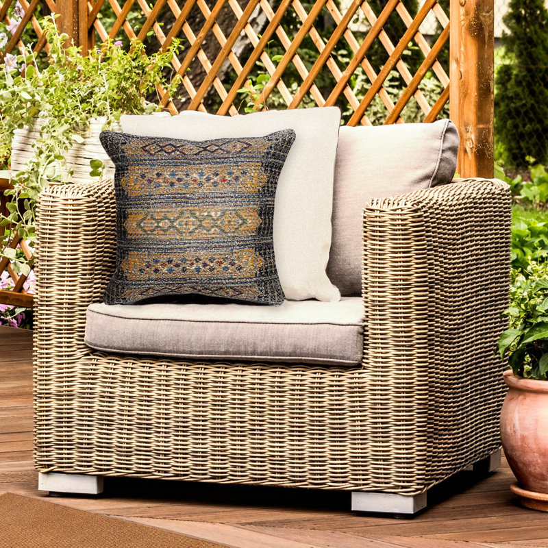 Tribal Black and White Ikat Square Indoor/Outdoor Pillow