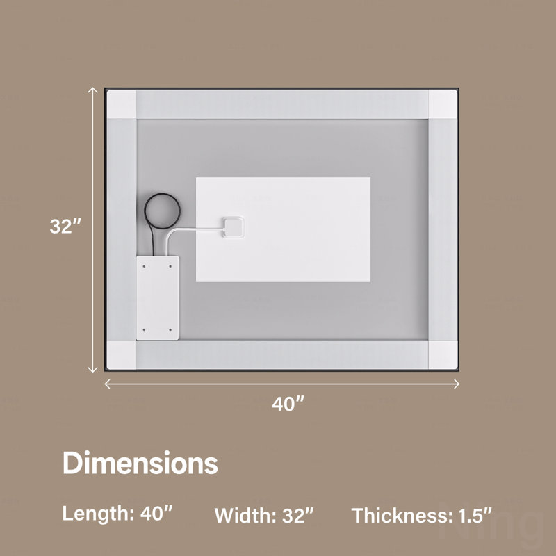 Eco-Friendly Silver Mirrordual Led Light Stripsfront And Back Lighting, 40" x 32", Black