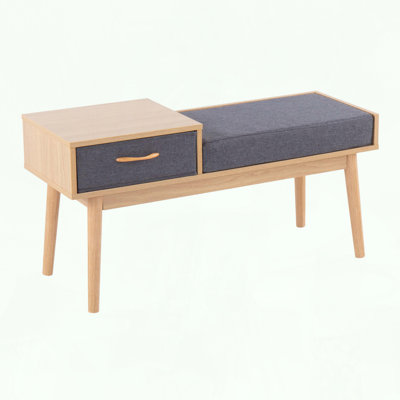 Telephone Bench with Pull-Out Drawer and Natural Wood Legs