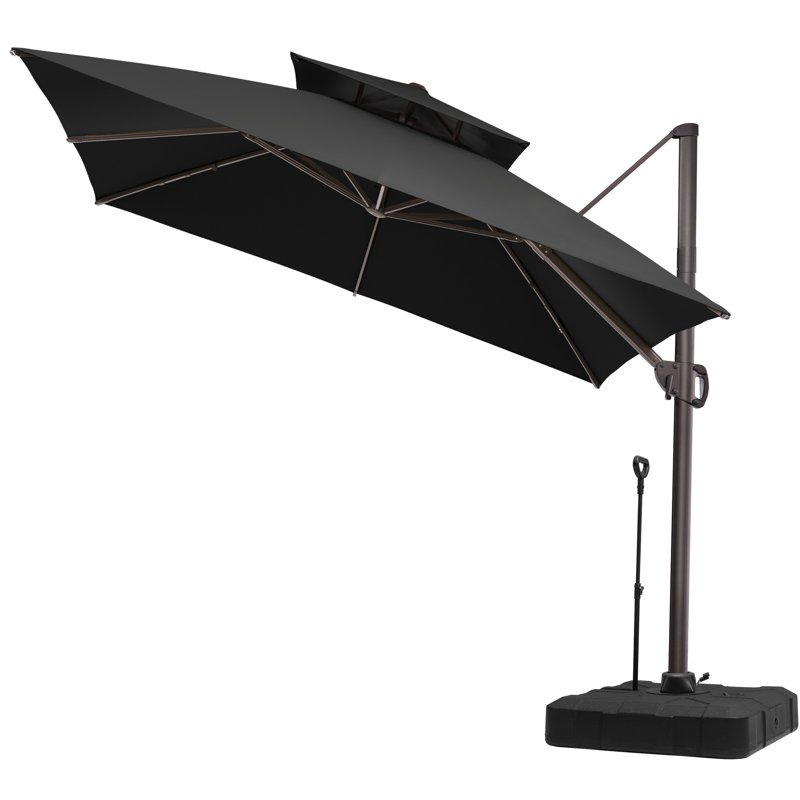 116' X 116' Square Double Top Patio Cantilever Umbrella, Wheel Weighted Base Included, Noir