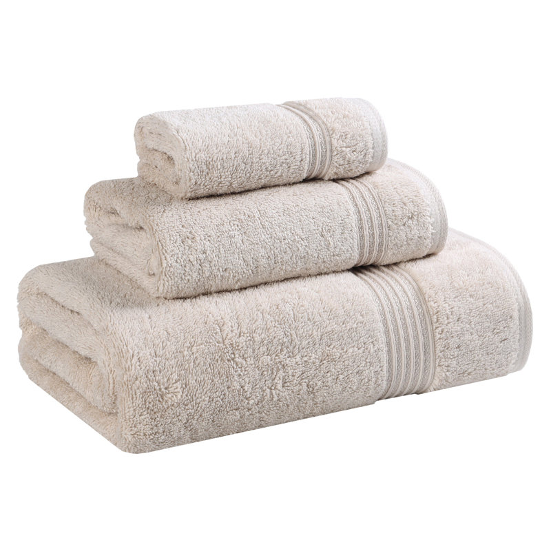 Oleg Heritage Egyptian Cotton Soft Absorbent Luxury 3 Piece Bathroom Towel Set, Stone