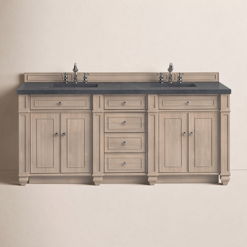 Meuble-lavabo double l 72 po Bristol, Noyer blanchi, Pierre de savon anthracite, 8 po