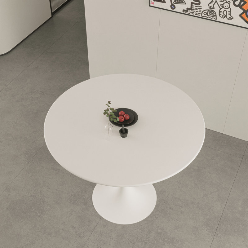 Table de salle à manger Ceballo Mid-Century pour 4 à 6 personnes, H 29 po x L 31,5 po x l 31,5 po, Blanc2, Blanc