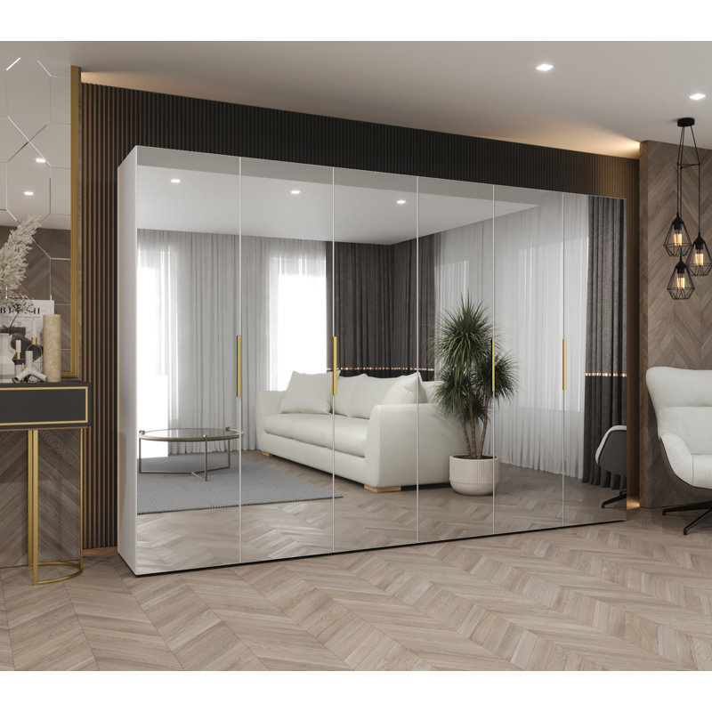 Manufactured Wood Wardrobe, white matt + handles: gold