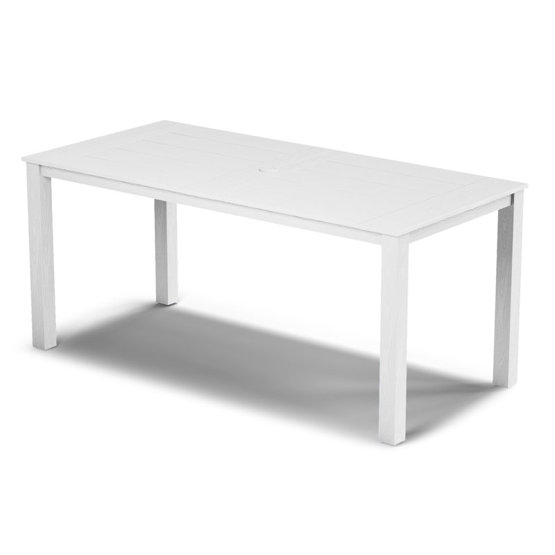 Patio Table 67" Rectangle Outdoor HIPS Dining Table All-Weather Patio Dining Table for 6 Person with Umbrella Hole for Backyard Garden Deck Poolside, White