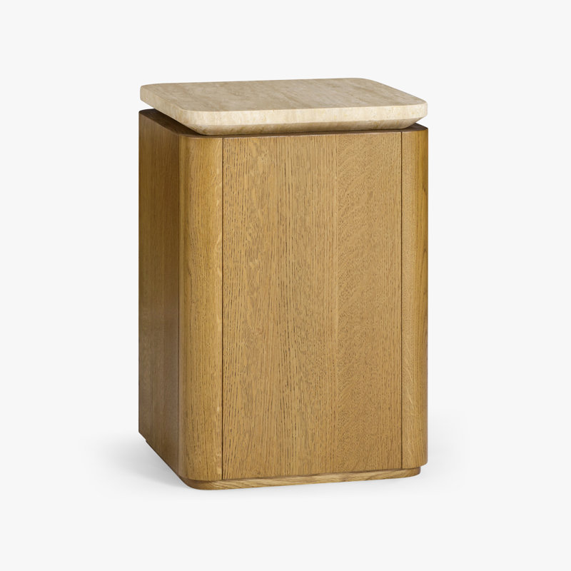 Marisol Oak Travertine Side Table, Mid Tone Oak
