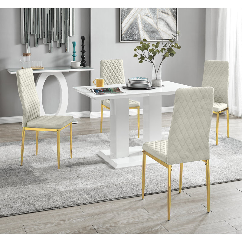 4 - Person Dining Set, Cream/Gold
