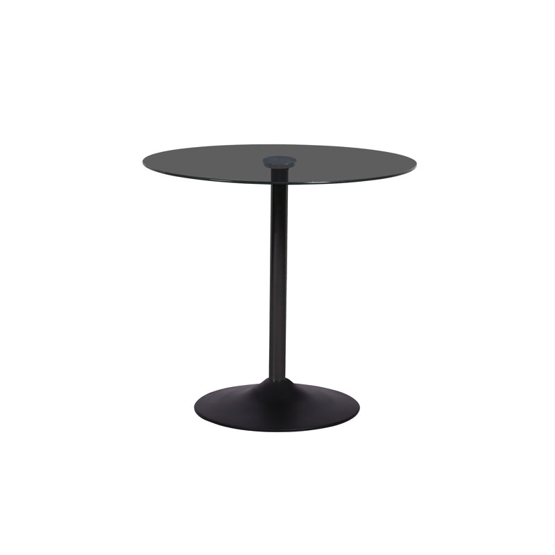 Round Glass Top Metal Base Dining Table, Satin Black, 75cm H x 80cm W x 80cm D