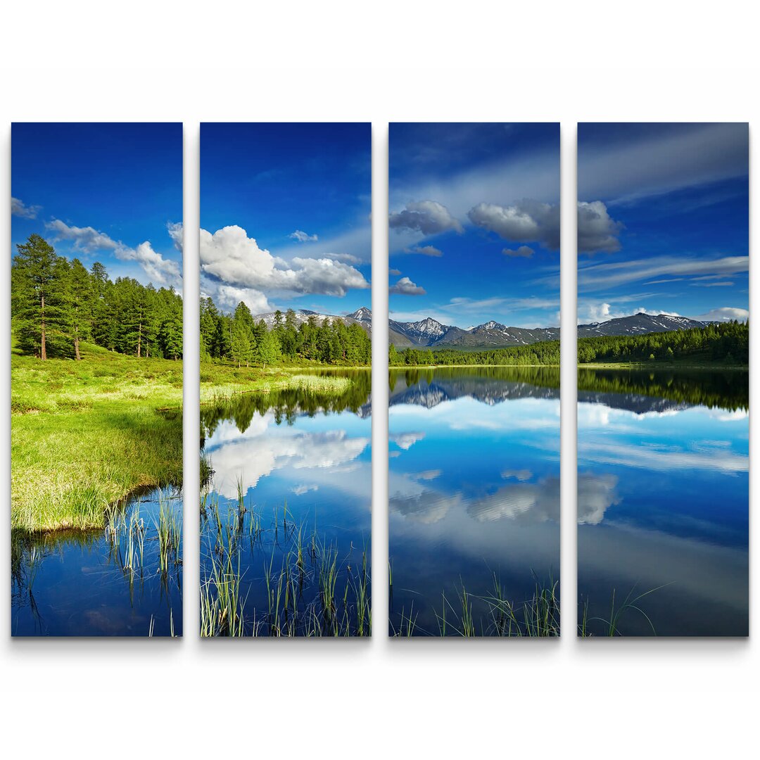 4-tlg. Leinwandbilder-Set Bergsee mit Wolkenspiegelung im Altaigebirge