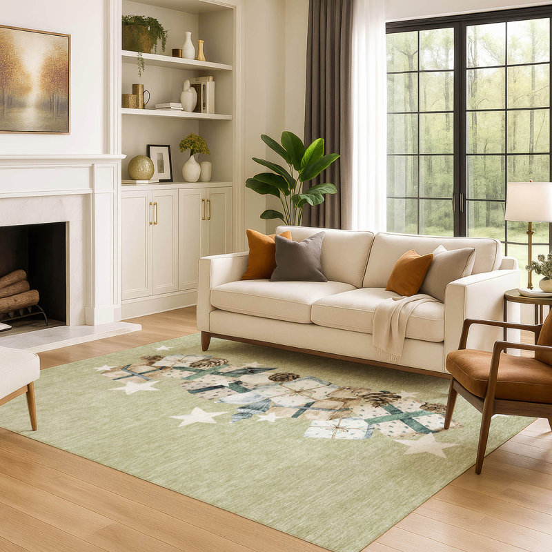 Premium Machine Washable Castillon AMF1825 Stars and Presents Holiday Rug, Rectangle 10' x 14'