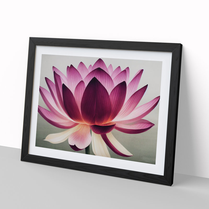 Mesmerising Lotus Flower - Single Picture Frame Print, 46cm H x 64cm W x 2cm D, Black
