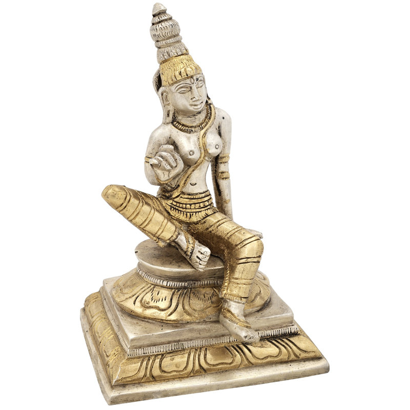Déesse assise Uma Parvati en laiton, Argent / or