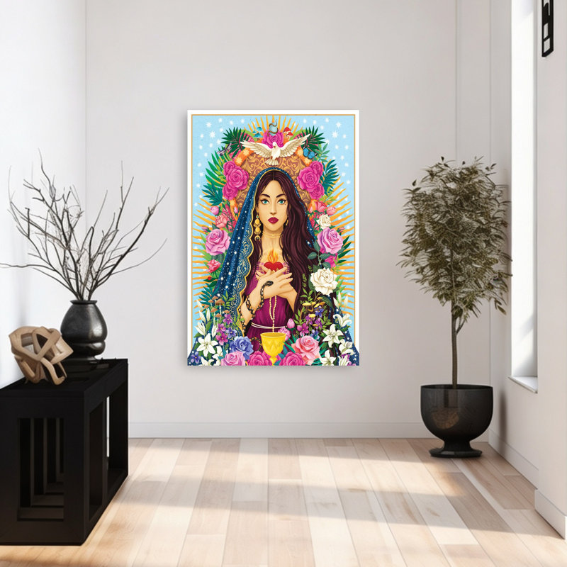 Sacré-cœur, déesse, coloré, mystique abstrait, serpent, nature, art mural, 48" H x 32" W