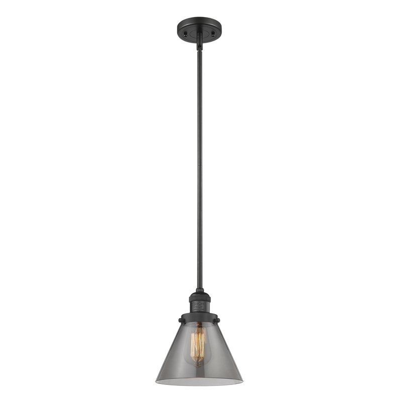 Luminaire suspendu conique à 1 lumière Mosley, Ampoule DEL 6 watts Vinage, Plaqué couleur fumée, Noir mat