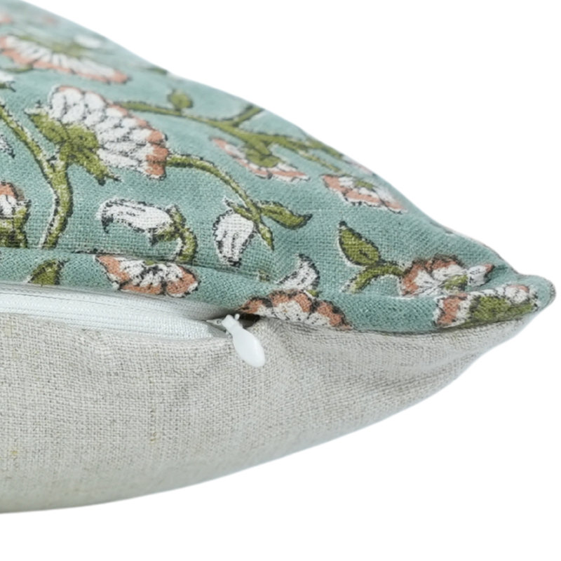 Housse de coussin en lin imprimée à la main avec passepoil Fab Fabine - himachal, Carré 16 po