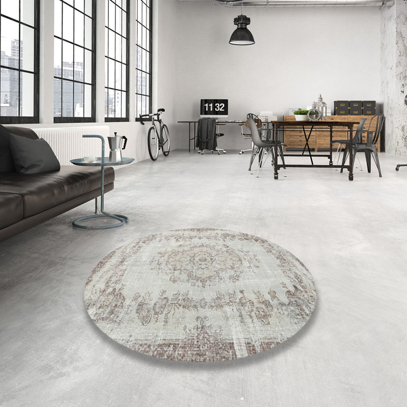 Tapis beige/gris traditionnel Kalman, Rond 4 pi