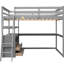Lit mezzanine simple blanc avec bureau, tablettes et étagère à tiroirs-774081935