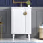 Ensemble de meuble-lavabo simple autoportant avec porte à fermeture douce, poignées en demi-lune chic, style français, blanc, 20 po-128990492-128990493