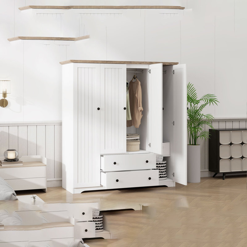 Armoire penderie 4 portes avec 2 tiroirs