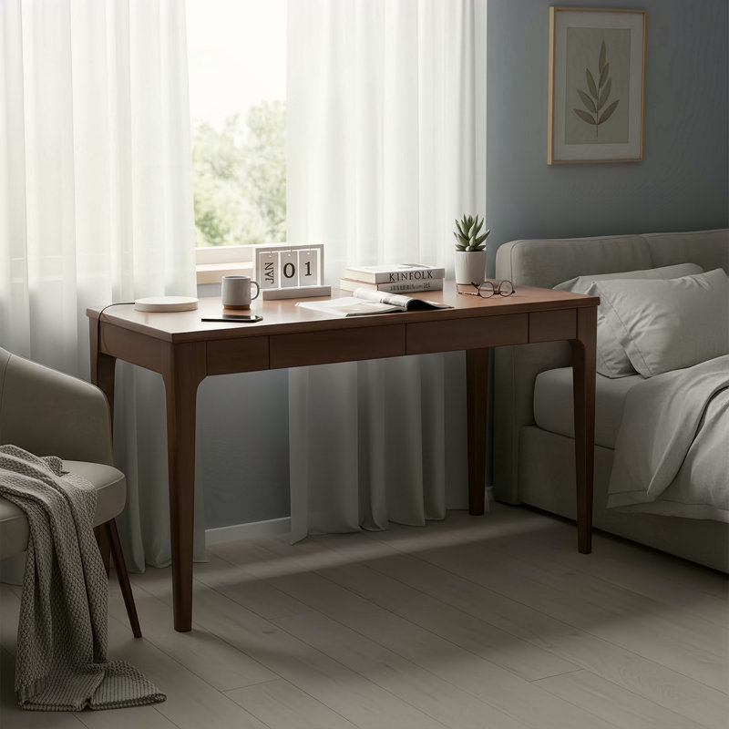 Bureau en bois massif avec tiroirs, Noyer