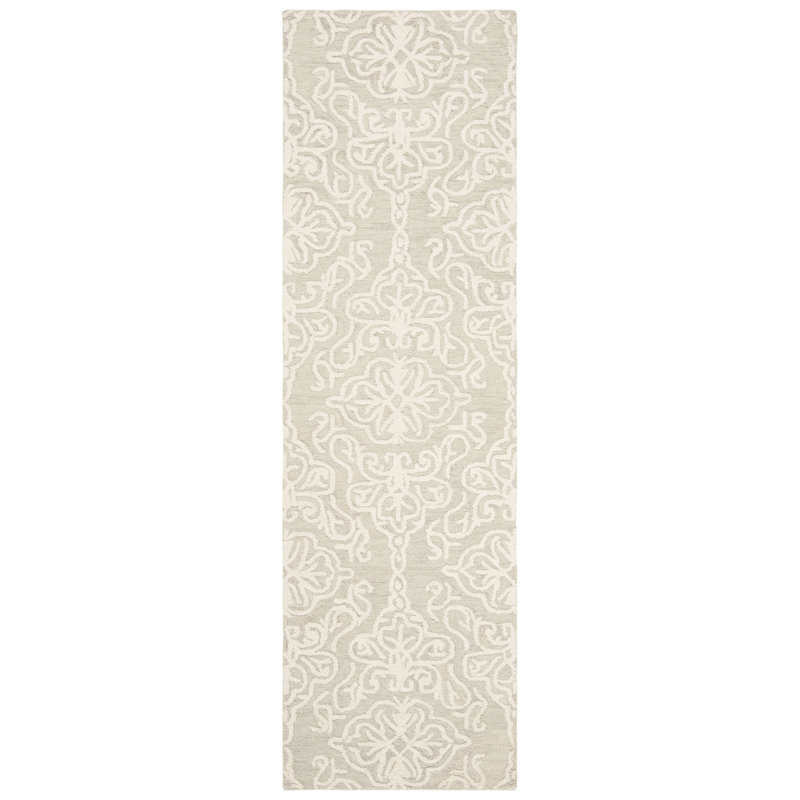 Tapis damassé en laine touffeté à la main Davyan, Tapis de couloir 2 pi 3 po x 12 pi