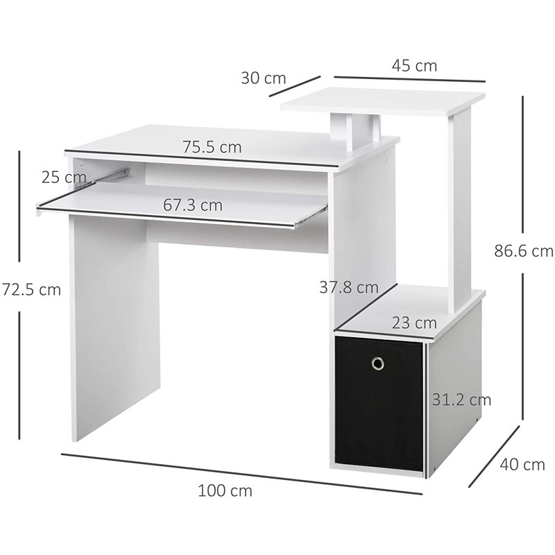 Cravens Computer Desk, White/White