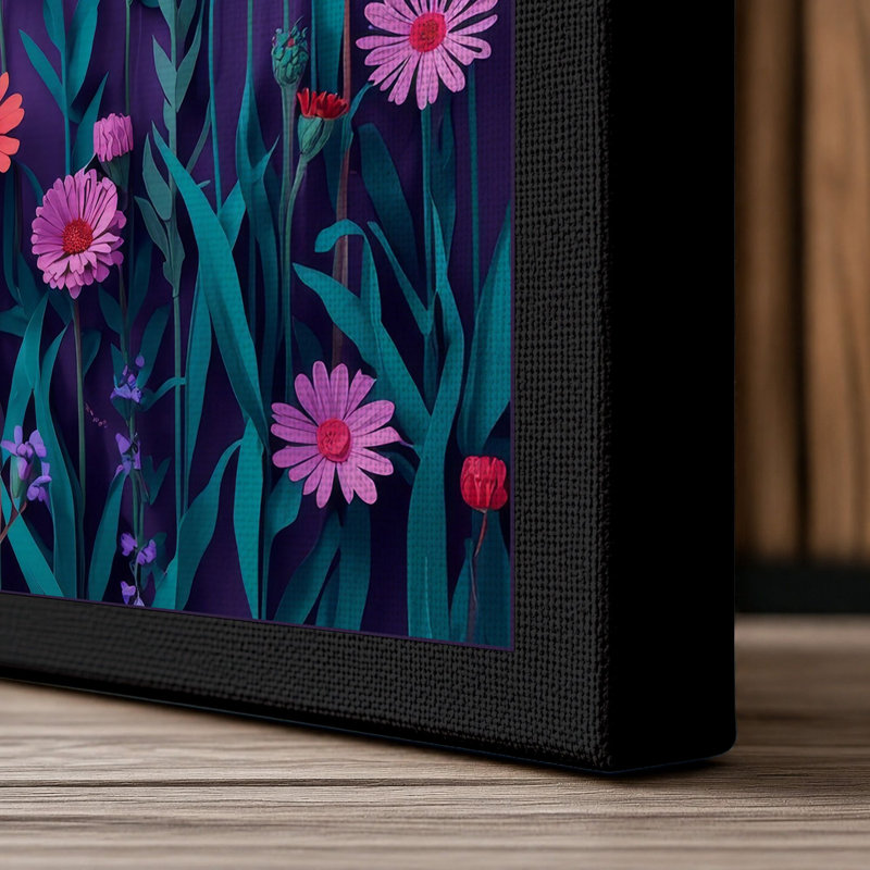 Pink Carnation Field Botanical - Wrapped Canvas, 24x16 - 61.0 x 40.6 cm, Black Border
