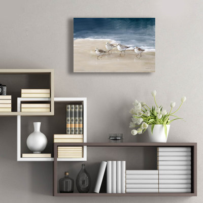 «Shorebirds On Sand 1 Blue» par Danhui Nai, art mural en verre acrylique