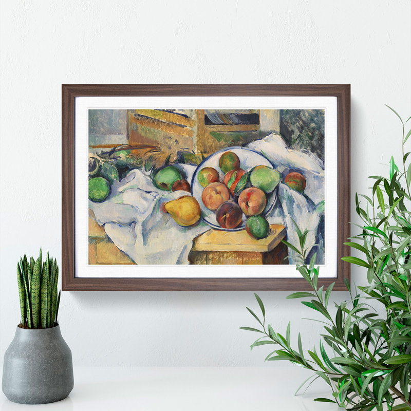 Still Life with Fruit Vol.1 by Paul Cezanne - Picture Frame Painting, 48cm H x 65cm W x 2cm D, Walnut
