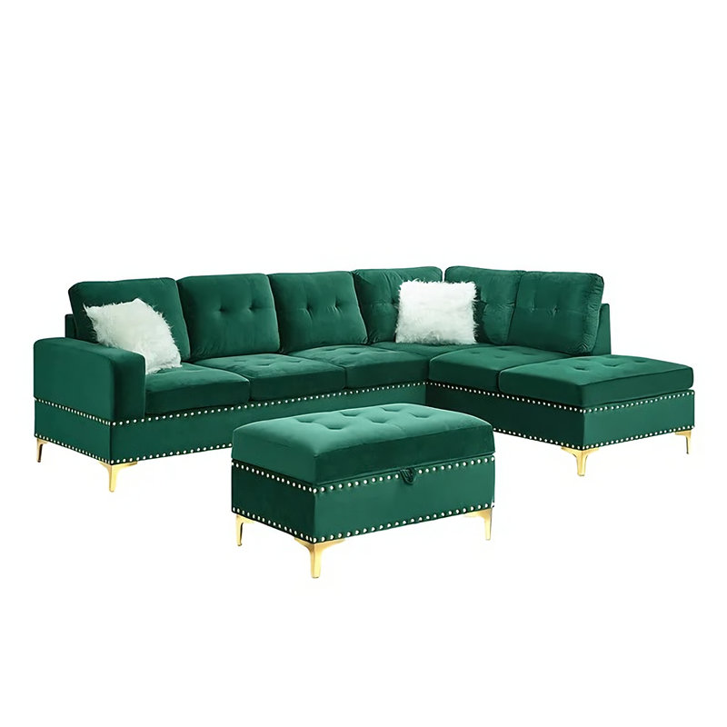Angad Upholstered U-Shaped Sectional Symmetrical, Green Chenille