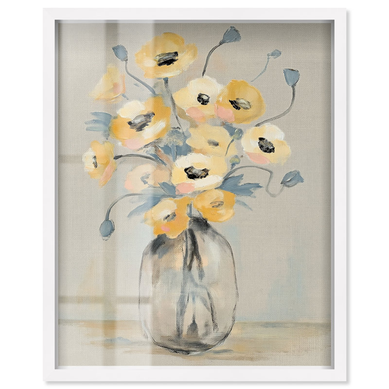 Art floral en verre, H 25 po x l 21 po, Cadre blanc