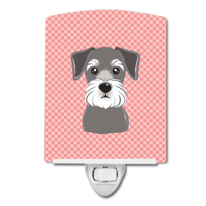 Checkerboard Wirehaired Dachshund Ceramic Night Light, Pink, Schnauzer