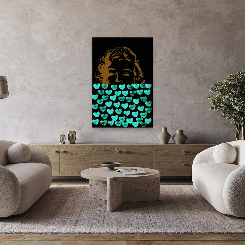 Iconic Marilyn Hearts Classic Retro Romantic Portrait Landscape, reproduction d'art mural, 48" H x 32" W