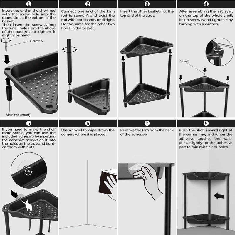 Brayden Studio® 2 Tier Floor Standing Corner Shower Caddy Organizer ...