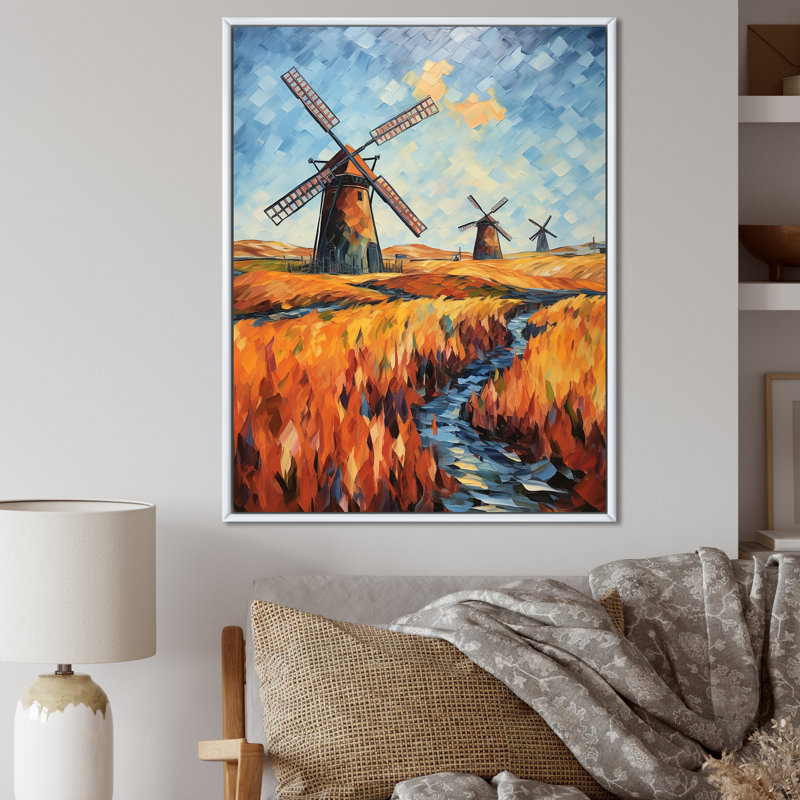 Fauvist Windmill Meadows I - Wind Turbines, art mural, H 40 po x l 30 po x P 1,5 po, Cadre photo noir