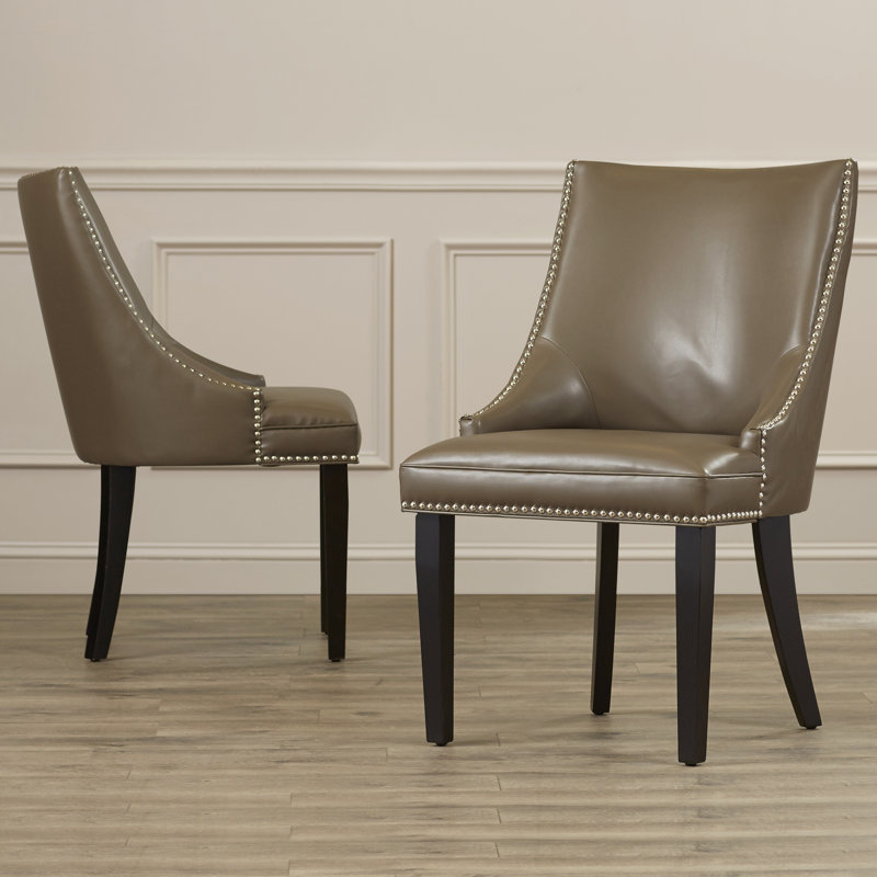 Ardelis 19.7'' H Leather Upholstered Side Chair, Clay, Rustic Black