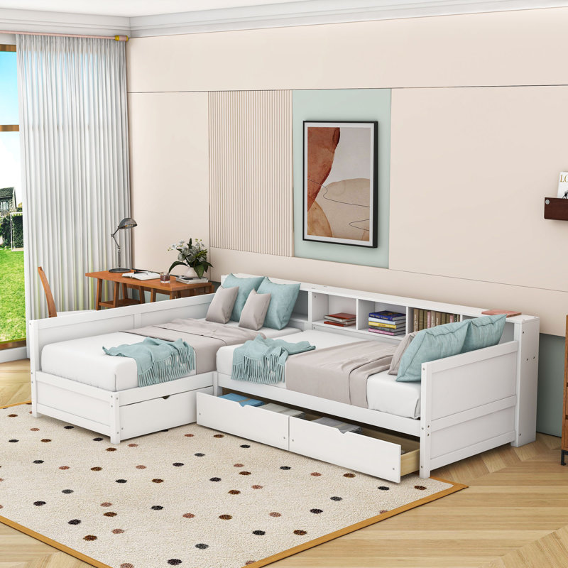 Wooden Daybed with Storage Drawers, White