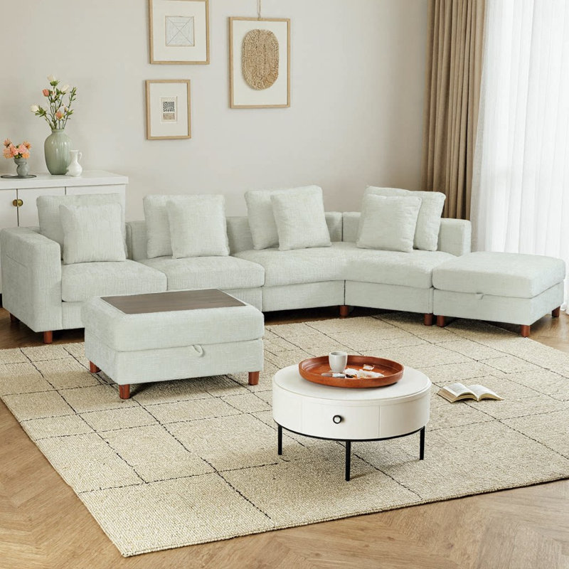 Canapé modulaire surdimensionné en nuage de 147 po de 147 po, canapé modulaire en chenille 4 places avec 2 repose-pieds mobiles, housses résistantes aux taches et amovibles, structure en bois massif, ressorts ensachés pour le salon
