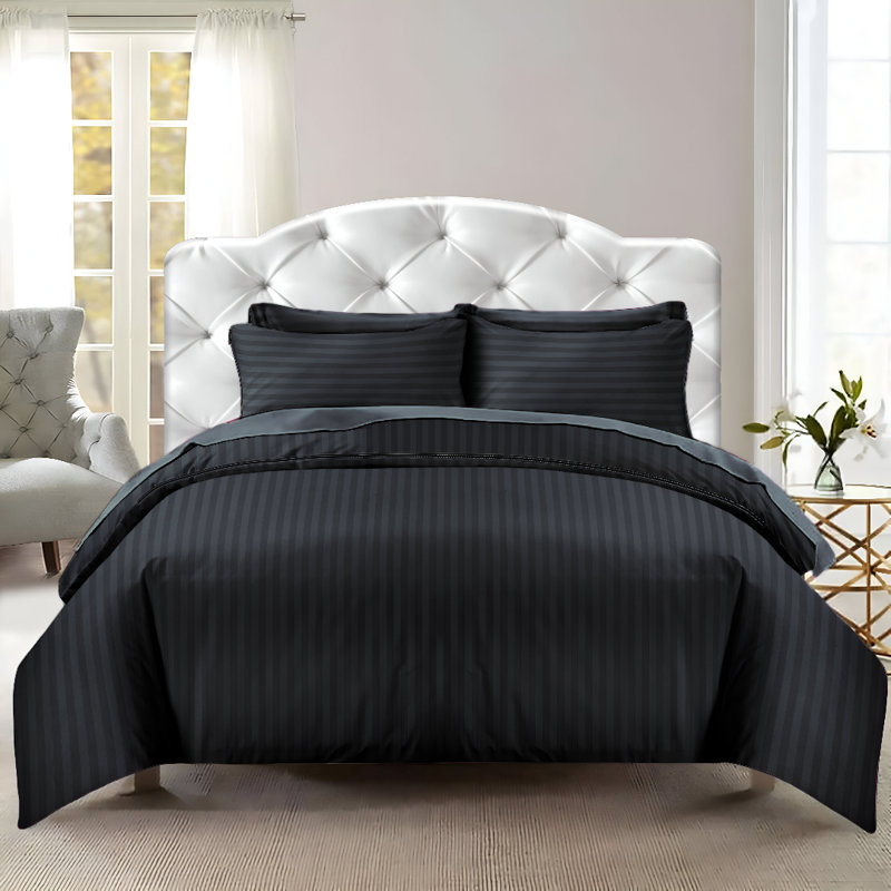 Imperial Homeware London Microfiber Striped Duvet Cover Set with Pillowcases Included, Charcoal