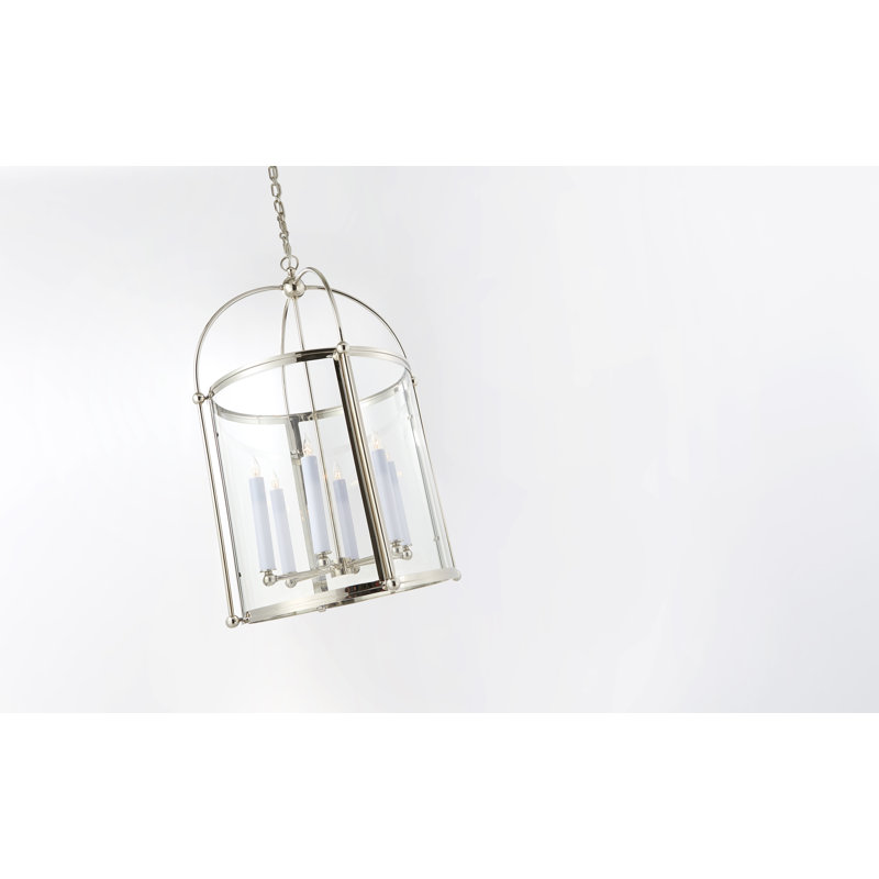 Chapman & Myers Riverside Medium Round Lantern, Polished Nickel, 29.75" H x 19" W x 19" D