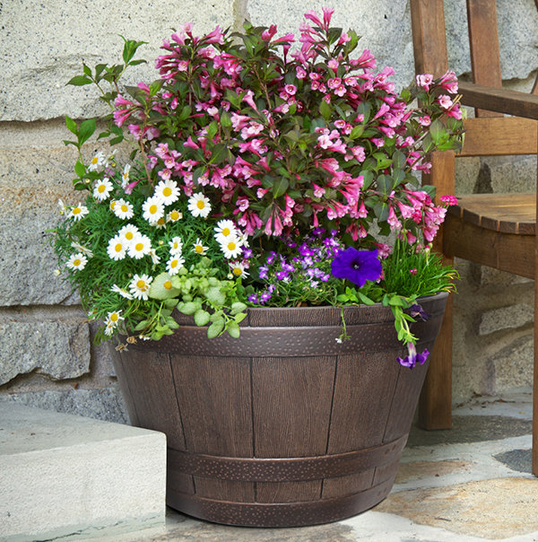 Jibril Barrel Planter, 12.2" H x 20.47" W x 20.47"D, Kentucky Walnut