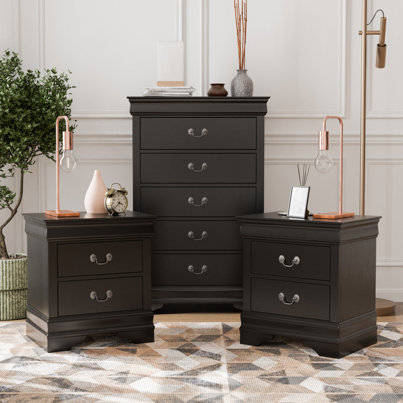 Ensemble de chambre à coucher 3 pièces Aberdeen, Brun, Ensemble de trois pièces : deux tables de chevet