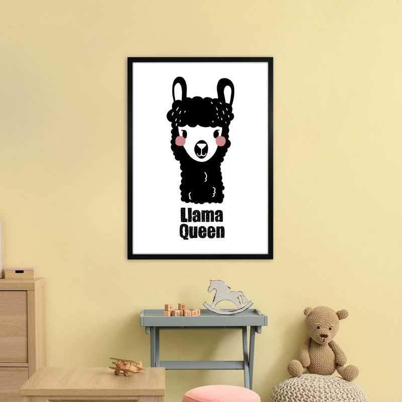 Llama by Miniofmine - Print, 88cm H x 64cm W x 3cm D, Brown Framed