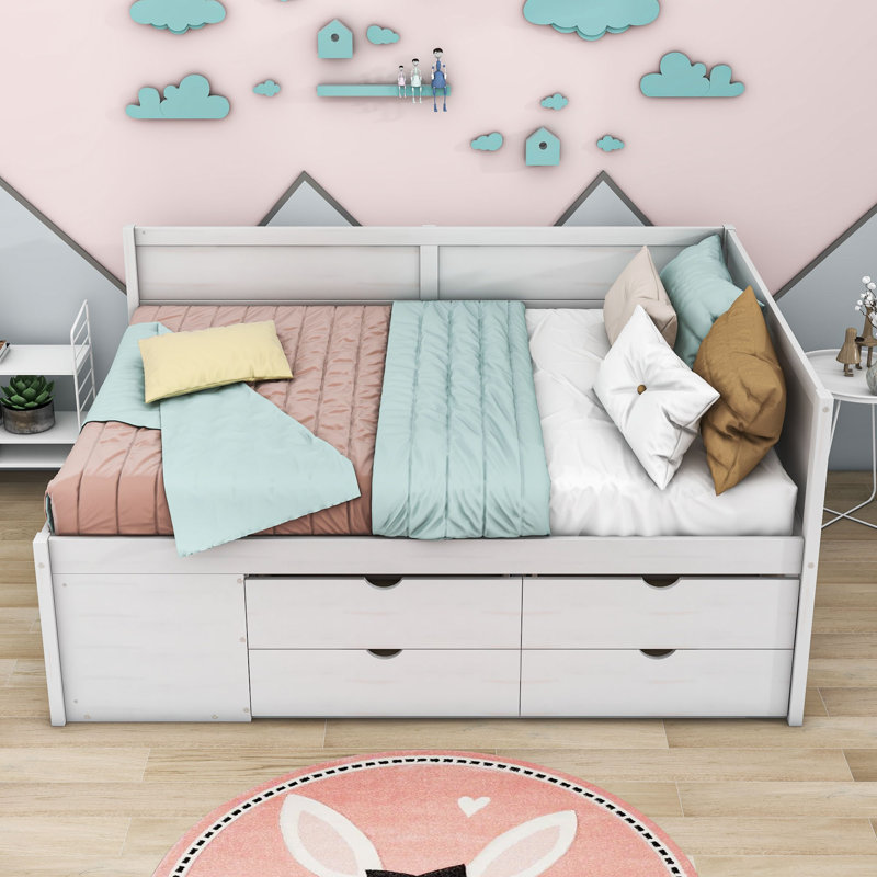 Wood Daybed with Drawers and Shelves, Full, White