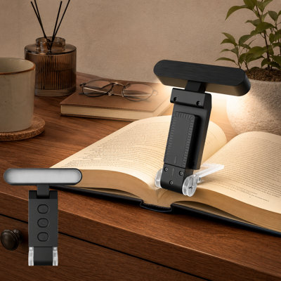 Portable 12-LED Clip Light for Books | Rechargeable eye-care lamp offers 6 brightness settings, selectable color temperatures and 30/60-minute auto timers for children and book lovers
